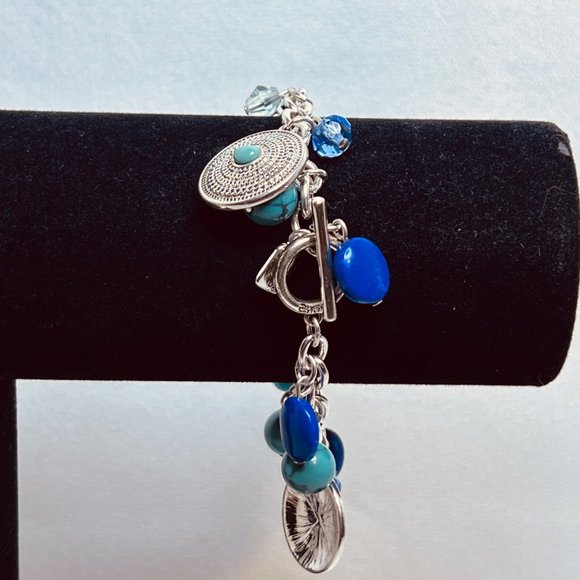 Chaps Silver Tone, Aqua and Blue Bracelet With Toggle Clasp - Picture 3 of 8